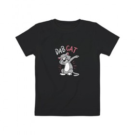 Детская футболка хлопок с принтом Dab Cat в Курске, 100% хлопок | круглый вырез горловины, полуприлегающий силуэт, длина до линии бедер | 
