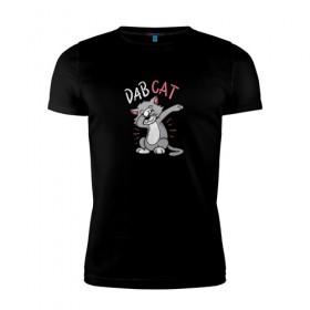 Мужская футболка премиум с принтом Dab Cat в Курске, 92% хлопок, 8% лайкра | приталенный силуэт, круглый вырез ворота, длина до линии бедра, короткий рукав | 