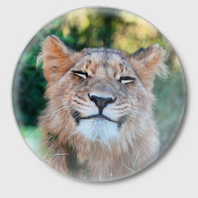 Значок с принтом Улыбка львицы в Курске,  металл | круглая форма, металлическая застежка в виде булавки | голова | животные | кот | кошка | лев | лицо | львица | прикол | прикольные | природа | смешные | тигр | тигрица | улыбается | улыбка | юмор