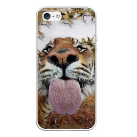 Чехол для iPhone 5/5S матовый с принтом Тигр показывает язык в Курске, Силикон | Область печати: задняя сторона чехла, без боковых панелей | голова | животные | кот | кошка | лев | лицо | прикол | прикольные | природа | смешные 
 животные | тигр | тигрица | юмор | язык