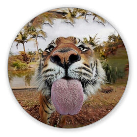 Коврик круглый с принтом Тигр показывает язык в Курске, резина и полиэстер | круглая форма, изображение наносится на всю лицевую часть | голова | животные | кот | кошка | лев | лицо | прикол | прикольные | природа | смешные 
 животные | тигр | тигрица | юмор | язык