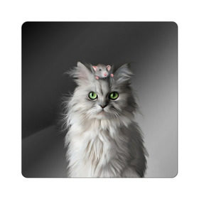 Магнит виниловый Квадрат с принтом Кот и мышка в Курске, полимерный материал с магнитным слоем | размер 9*9 см, закругленные углы | Тематика изображения на принте: животные | кот | котенок | кошка | крыса | мышка | мышь | перс | персидский кот | серый