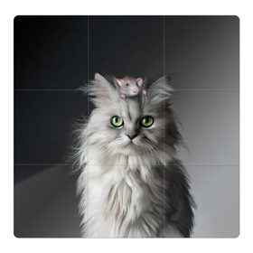 Магнитный плакат 3Х3 с принтом Кот и мышка в Курске, Полимерный материал с магнитным слоем | 9 деталей размером 9*9 см | Тематика изображения на принте: животные | кот | котенок | кошка | крыса | мышка | мышь | перс | персидский кот | серый