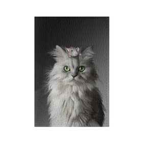 Обложка для паспорта матовая кожа с принтом Кот и мышка в Курске, натуральная матовая кожа | размер 19,3 х 13,7 см; прозрачные пластиковые крепления | животные | кот | котенок | кошка | крыса | мышка | мышь | перс | персидский кот | серый