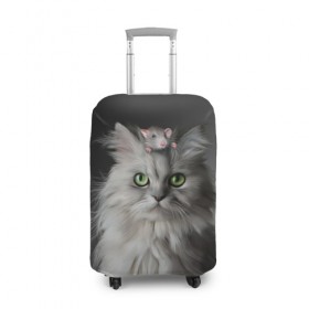 Чехол для чемодана 3D с принтом Кот и мышка в Курске, 86% полиэфир, 14% спандекс | двустороннее нанесение принта, прорези для ручек и колес | животные | кот | котенок | кошка | крыса | мышка | мышь | перс | персидский кот | серый