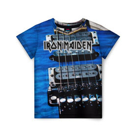 Детская футболка 3D с принтом Iron Maiden в Курске, 100% гипоаллергенный полиэфир | прямой крой, круглый вырез горловины, длина до линии бедер, чуть спущенное плечо, ткань немного тянется | Тематика изображения на принте: бас | британия | брюс дикинсон | гитара | группа | дева | железная | метал | нико макбрэйн | рок | стив харрис | хеви | яник герс