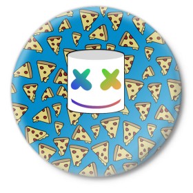 Значок с принтом Marshmello Pizza в Курске,  металл | круглая форма, металлическая застежка в виде булавки | 