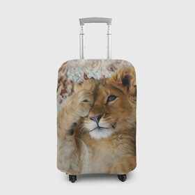 Чехол для чемодана 3D с принтом Львенок в Курске, 86% полиэфир, 14% спандекс | двустороннее нанесение принта, прорези для ручек и колес | Тематика изображения на принте: дикая кошка | животные | кот | кошка | лев | львенок | львица | мордочка | природа | тигр | хищник