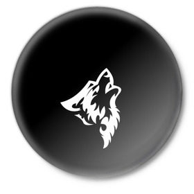 Значок с принтом Animal Wolf Black в Курске,  металл | круглая форма, металлическая застежка в виде булавки | animal | black | wolf | волк | черный