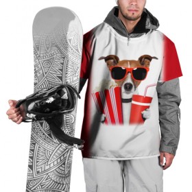 Накидка на куртку 3D с принтом собака-киноман в Курске, 100% полиэстер |  | кино | отдых | очки | попкорн | собака | телефон | терьер