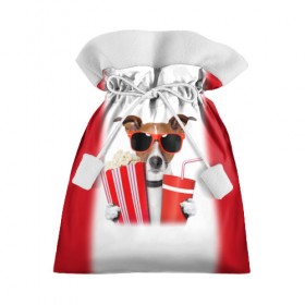 Подарочный 3D мешок с принтом собака-киноман в Курске, 100% полиэстер | Размер: 29*39 см | кино | отдых | очки | попкорн | собака | телефон | терьер