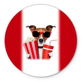 Коврик круглый с принтом собака-киноман в Курске, резина и полиэстер | круглая форма, изображение наносится на всю лицевую часть | кино | отдых | очки | попкорн | собака | телефон | терьер