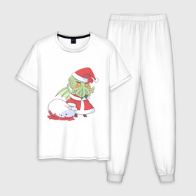Мужская пижама хлопок с принтом Ктулху в Курске, 100% хлопок | брюки и футболка прямого кроя, без карманов, на брюках мягкая резинка на поясе и по низу штанин
 | chibi | padoru | ктулху | монстр | новый год | рождество | сthulhu | чиби