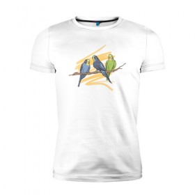 Мужская футболка премиум с принтом Попугай в Курске, 92% хлопок, 8% лайкра | приталенный силуэт, круглый вырез ворота, длина до линии бедра, короткий рукав | bird | попугаи | попугай | птица | птицы