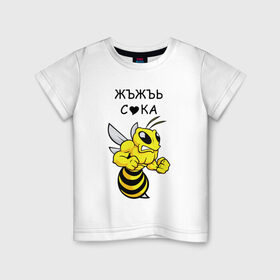 Детская футболка хлопок с принтом ЪЖЪЖЪ в Курске, 100% хлопок | круглый вырез горловины, полуприлегающий силуэт, длина до линии бедер | Тематика изображения на принте: angry | bee | meme | жало | злой | зубы | крылья | мем | мемы | надпись | оса | пчела | шмель