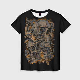 Женская футболка 3D с принтом Черепа в Курске, 100% полиэфир ( синтетическое хлопкоподобное полотно) | прямой крой, круглый вырез горловины, длина до линии бедер | dead | demon | devil | executioner | punisher | rap | rock | satan | skull | swag | каратель | палач | скелет | череп