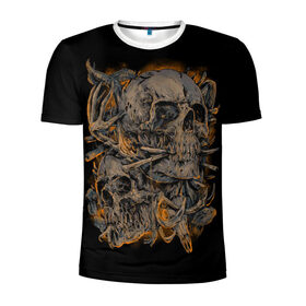 Мужская футболка 3D спортивная с принтом Черепа в Курске, 100% полиэстер с улучшенными характеристиками | приталенный силуэт, круглая горловина, широкие плечи, сужается к линии бедра | dead | demon | devil | executioner | punisher | rap | rock | satan | skull | swag | каратель | палач | скелет | череп