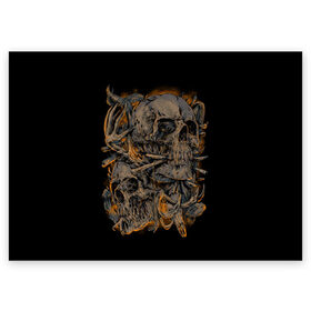 Поздравительная открытка с принтом Черепа в Курске, 100% бумага | плотность бумаги 280 г/м2, матовая, на обратной стороне линовка и место для марки
 | dead | demon | devil | executioner | punisher | rap | rock | satan | skull | swag | каратель | палач | скелет | череп