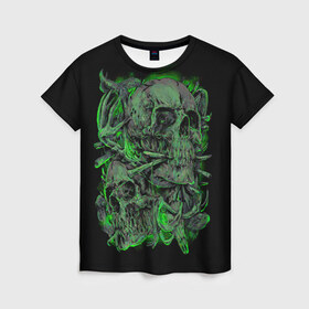 Женская футболка 3D с принтом Черепа в Курске, 100% полиэфир ( синтетическое хлопкоподобное полотно) | прямой крой, круглый вырез горловины, длина до линии бедер | dead | demon | devil | executioner | punisher | rap | rock | satan | skull | swag | каратель | палач | скелет | череп