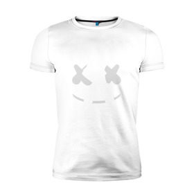Мужская футболка премиум с принтом FORTNITE x MARSHMELLO в Курске, 92% хлопок, 8% лайкра | приталенный силуэт, круглый вырез ворота, длина до линии бедра, короткий рукав | 