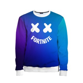 Детский свитшот 3D с принтом FORTNITE x MARSHMELLO в Курске, 100% полиэстер | свободная посадка, прямой крой, мягкая тканевая резинка на рукавах и понизу свитшота | 2019 | armor | armour | cybersport | esport | fortnite | game | llama | logo | броня | игра | киберспорт | лама | фиолетовый | фирменные цвета | фортнайт