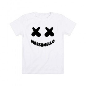 Детская футболка хлопок с принтом MARSHMELLO в Курске, 100% хлопок | круглый вырез горловины, полуприлегающий силуэт, длина до линии бедер | dj | marshmello | usa | америка | клубная музыка | маршмелло | музыка | музыкант