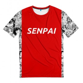 Мужская футболка 3D с принтом SENPAI в Курске, 100% полиэфир | прямой крой, круглый вырез горловины, длина до линии бедер | ahegao | anime | kawai | kowai | oppai | otaku | senpai | sugoi | waifu | weeaboo | yandere | аниме | ахегао | вайфу | виабу | каваи | ковай | культура | отаку | сенпай | сугои | тренд | яндере