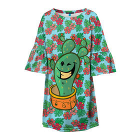 Детское платье 3D с принтом Веселый кактус в Курске, 100% полиэстер | прямой силуэт, чуть расширенный к низу. Круглая горловина, на рукавах — воланы | Тематика изображения на принте: веселый кактус | зеленый | иголки | кактусы | колючий | летний | лето | настроение | прикольный | радостный | счастье | цветок | цветы | эмоции