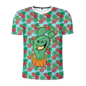 Мужская футболка 3D спортивная с принтом Веселый кактус в Курске, 100% полиэстер с улучшенными характеристиками | приталенный силуэт, круглая горловина, широкие плечи, сужается к линии бедра | веселый кактус | зеленый | иголки | кактусы | колючий | летний | лето | настроение | прикольный | радостный | счастье | цветок | цветы | эмоции