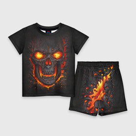 Детский костюм с шортами 3D с принтом Skull Lava в Курске,  |  | dead | demon | devil | executioner | metal | punisher | rap | rock | satan | skull | swag | каратель | метал | палач | рок | скелет | череп