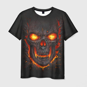 Мужская футболка 3D с принтом Skull Lava в Курске, 100% полиэфир | прямой крой, круглый вырез горловины, длина до линии бедер | Тематика изображения на принте: dead | demon | devil | executioner | metal | punisher | rap | rock | satan | skull | swag | каратель | метал | палач | рок | скелет | череп