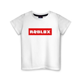 Детская футболка хлопок с принтом ROBLOX в Курске, 100% хлопок | круглый вырез горловины, полуприлегающий силуэт, длина до линии бедер | game | gamer | logo | minecraft | roblox | simulator | игра | конструктор | лого | симулятор | строительство | фигура