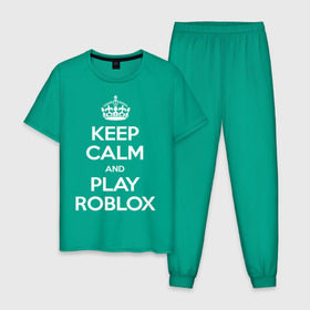 Мужская пижама хлопок с принтом Keep Calm and Play Roblox в Курске, 100% хлопок | брюки и футболка прямого кроя, без карманов, на брюках мягкая резинка на поясе и по низу штанин
 | game | keep calm | logo | play roblox | roblox | детский | замолчи | заткнись | играй | кип калм | лого | логотип | надпись | ребенку | ребенок | роблокс