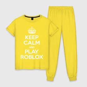 Женская пижама хлопок с принтом Keep Calm and Play Roblox в Курске, 100% хлопок | брюки и футболка прямого кроя, без карманов, на брюках мягкая резинка на поясе и по низу штанин | game | keep calm | logo | play roblox | roblox | детский | замолчи | заткнись | играй | кип калм | лого | логотип | надпись | ребенку | ребенок | роблокс