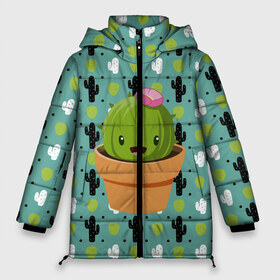 Женская зимняя куртка 3D с принтом Милый няшный кактус в Курске, верх — 100% полиэстер; подкладка — 100% полиэстер; утеплитель — 100% полиэстер | длина ниже бедра, силуэт Оверсайз. Есть воротник-стойка, отстегивающийся капюшон и ветрозащитная планка. 

Боковые карманы с листочкой на кнопках и внутренний карман на молнии | веселый кактус | зеленый | иголки | кактусы | колючий | летний | лето | милый | настроение | няшный | прикольный | радостный | счастье | цветок | цветы | эмоции