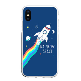 Чехол для iPhone XS Max матовый с принтом Rainbow space в Курске, Силикон | Область печати: задняя сторона чехла, без боковых панелей | children | drawing | fire | flight | infinity | moon | planets | rainbow | rocket | space | stars | train | universe | wh | белый | бесконечность | вселенная | детский | звезды | космос | луна | надпись | огонь | планеты | полет | радуга | ракета | рисуно