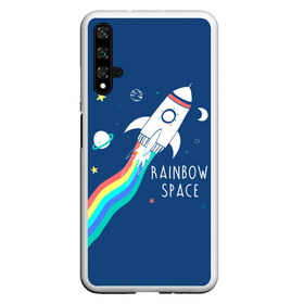 Чехол для Honor 20 с принтом Rainbow space в Курске, Силикон | Область печати: задняя сторона чехла, без боковых панелей | children | drawing | fire | flight | infinity | moon | planets | rainbow | rocket | space | stars | train | universe | wh | белый | бесконечность | вселенная | детский | звезды | космос | луна | надпись | огонь | планеты | полет | радуга | ракета | рисуно