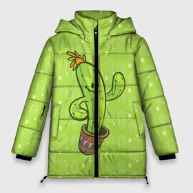 Женская зимняя куртка 3D с принтом Веселый кактус в Курске, верх — 100% полиэстер; подкладка — 100% полиэстер; утеплитель — 100% полиэстер | длина ниже бедра, силуэт Оверсайз. Есть воротник-стойка, отстегивающийся капюшон и ветрозащитная планка. 

Боковые карманы с листочкой на кнопках и внутренний карман на молнии | веселый кактус | зеленый | иголки | кактусы | колючий | летний | лето | настроение | прикольный | радостный | счастье | цветок | цветы | эмоции