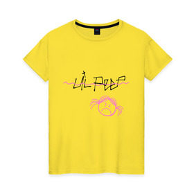 Женская футболка хлопок с принтом Lil Peep в Курске, 100% хлопок | прямой крой, круглый вырез горловины, длина до линии бедер, слегка спущенное плечо | gustav | lo fi | runaway | густав | лил | пип | пост эмо | реп | хип хоп | эмо рэп