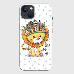 Чехол для iPhone 13 с принтом Wild and free. lion. в Курске,  |  | animal | free | ki | lion | predator | toy | wild | белый | воин | грива | детский | дикий | животное | игрушка | индеец | красивый | лев | львёнок | малыш | милый | надпись | перья | повязка | раскраска | рисунок | свободный