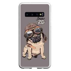 Чехол для Samsung Galaxy S10 с принтом Brave dog pilot в Курске, Силикон | Область печати: задняя сторона чехла, без боковых панелей | animal | beautiful | brave | childish | cute | dog | emblem | helmet | homemade | kid | pilot | pug | белый | детский | домашнее | животное | красивый | лётчик | малыш | милый | мопс | надпись | очки | пилот | рисунок | собака | текст | фон | хр