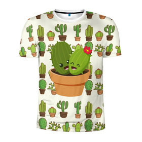 Мужская футболка 3D спортивная с принтом Прикольные кактусы в Курске, 100% полиэстер с улучшенными характеристиками | приталенный силуэт, круглая горловина, широкие плечи, сужается к линии бедра | веселый кактус | зеленый | иголки | кактусы | колючий | летний | лето | настроение | прикольный | радостный | счастье | цветок | цветы | эмоции