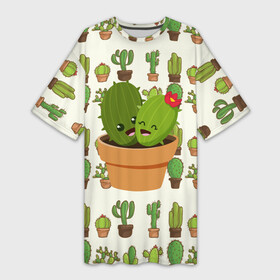Платье-футболка 3D с принтом Прикольные кактусы в Курске,  |  | веселый кактус | зеленый | иголки | кактусы | колючий | летний | лето | настроение | прикольный | радостный | счастье | цветок | цветы | эмоции