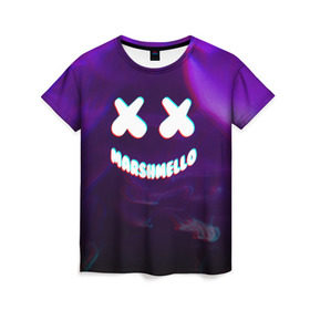 Женская футболка 3D с принтом MARSHMELLO GLITCH в Курске, 100% полиэфир ( синтетическое хлопкоподобное полотно) | прямой крой, круглый вырез горловины, длина до линии бедер | dj | marshmello | usa | америка | клубная музыка | маршмелло | музыка | музыкант