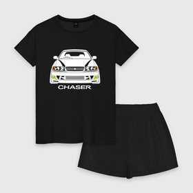 Женская пижама с шортиками хлопок с принтом Toyota Chaser JZX100 в Курске, 100% хлопок | футболка прямого кроя, шорты свободные с широкой мягкой резинкой | chaser jzx100 | jzx100 | toyota chaser | toyota chaser jzx100 | toyota jzx100