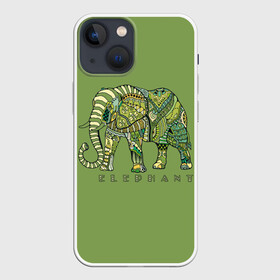 Чехол для iPhone 13 mini с принтом Elephant в Курске,  |  | african | animal | backgr | big | drawing | elephant | ethnic | flowers | graphics | heavy | ornament | pattern | trunk | tusks | wild | африканский | бивни | большой | графика | дикий | животное | зелёный | орнамент | рисунок | слон | тяжёлый | узор | фо