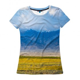 Женская футболка 3D с принтом Красочная долина в Курске, 100% полиэфир ( синтетическое хлопкоподобное полотно) | прямой крой, круглый вырез горловины, длина до линии бедер | горы | долина | небо | поле | природа