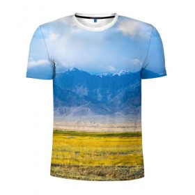 Мужская футболка 3D спортивная с принтом Красочная долина в Курске, 100% полиэстер с улучшенными характеристиками | приталенный силуэт, круглая горловина, широкие плечи, сужается к линии бедра | горы | долина | небо | поле | природа