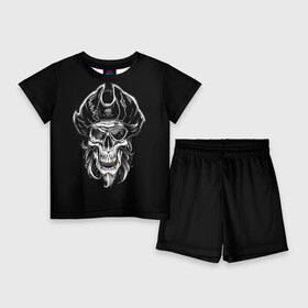 Детский костюм с шортами 3D с принтом Пиратский череп в Курске,  |  | dead | demon | devil | executioner | metal | pirat | punisher | rap | rock | satan | sea | skull | swag | каратель | метал | море | океан | палач | пират | рок | скелет | череп