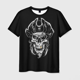Мужская футболка 3D с принтом Пиратский череп в Курске, 100% полиэфир | прямой крой, круглый вырез горловины, длина до линии бедер | dead | demon | devil | executioner | metal | pirat | punisher | rap | rock | satan | sea | skull | swag | каратель | метал | море | океан | палач | пират | рок | скелет | череп